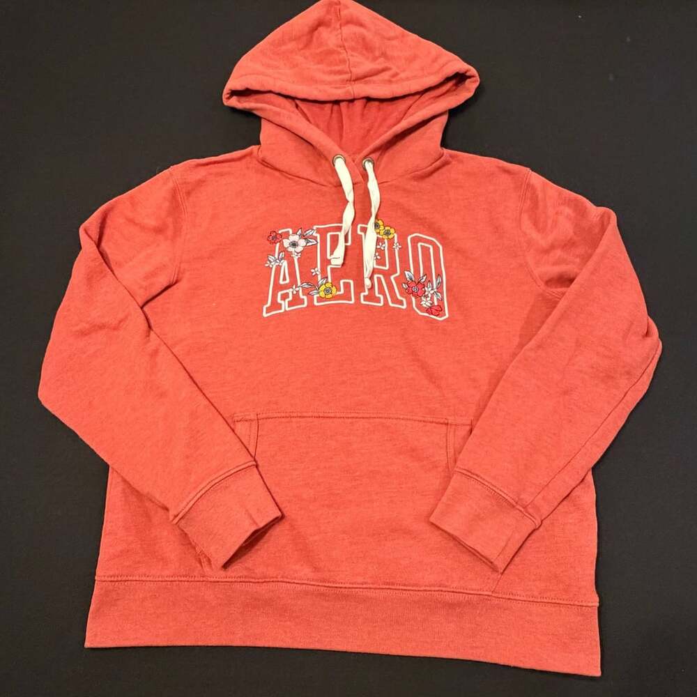 Aeropostale Pullover Hoodie Red/Dark Pink Floral Aero Logo